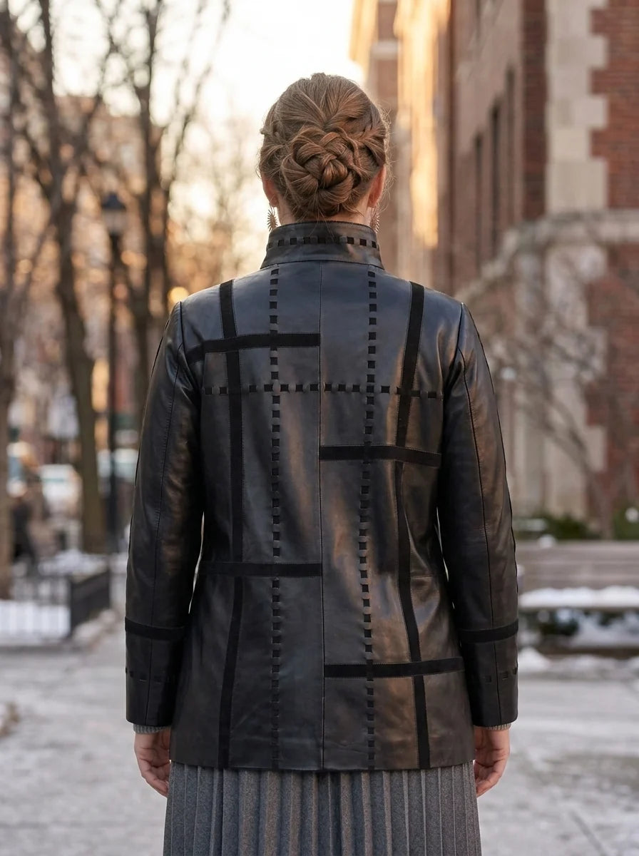 Serenity Women Black Leather Coat