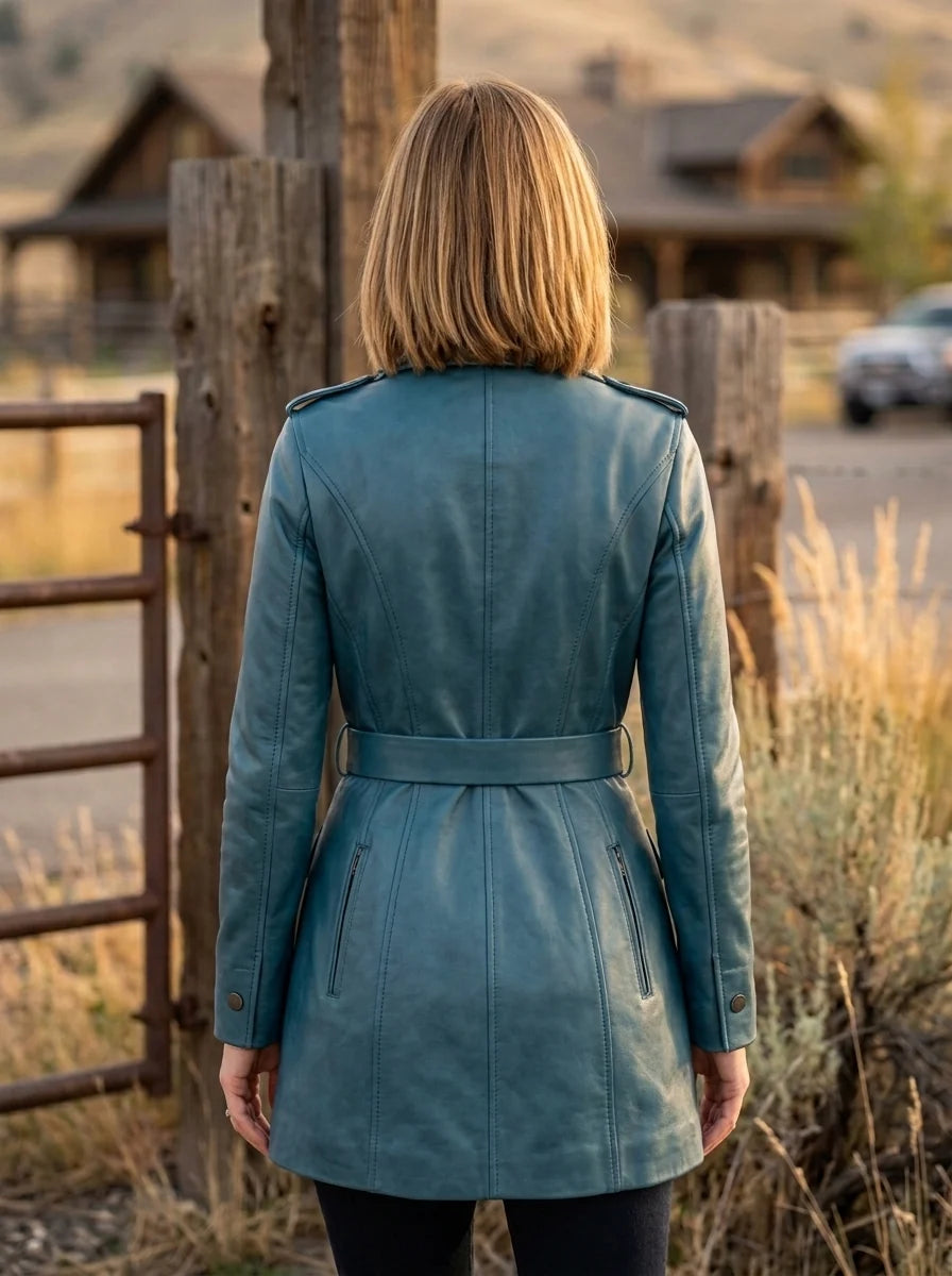 Skyblue Unique Leather Coat For Women