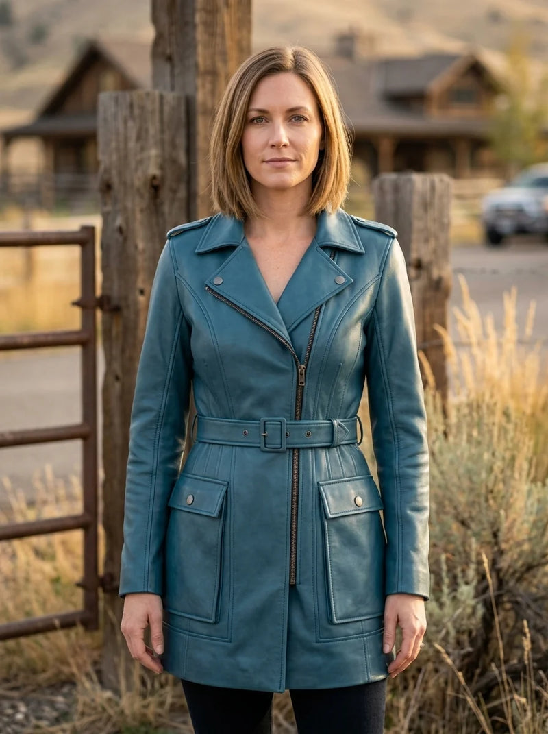 Skyblue Unique Leather Coat For Women