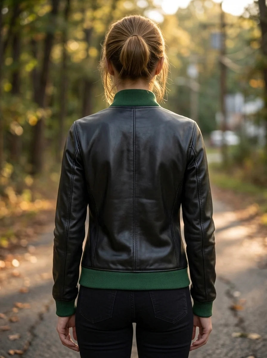 Stark Black Bomber Leather Jacket For Women