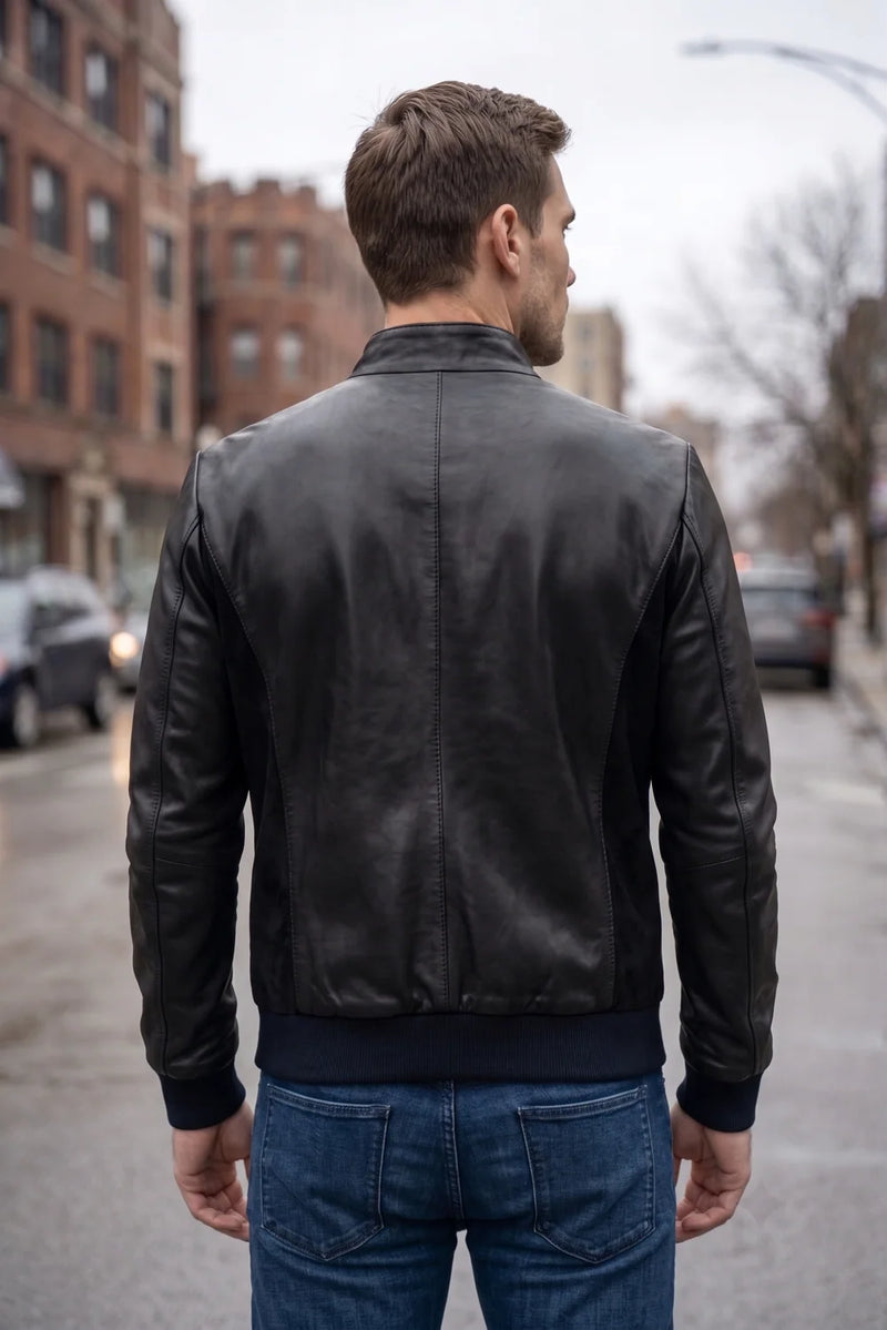 Stephen Black Men Real Leather Jacket