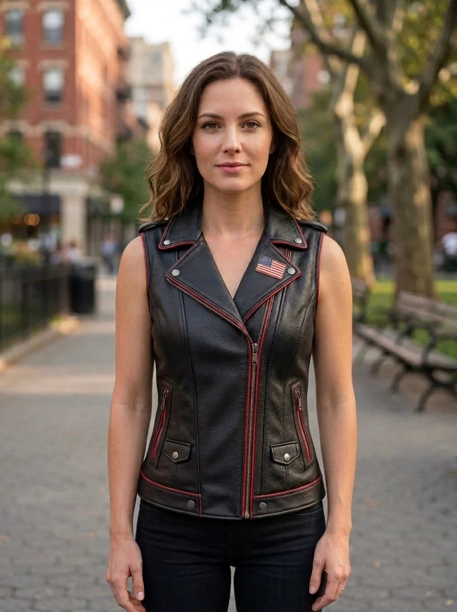 Usa Print Vest Leather For Women