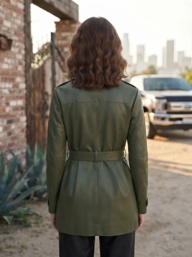 Women Green Leather Jacket