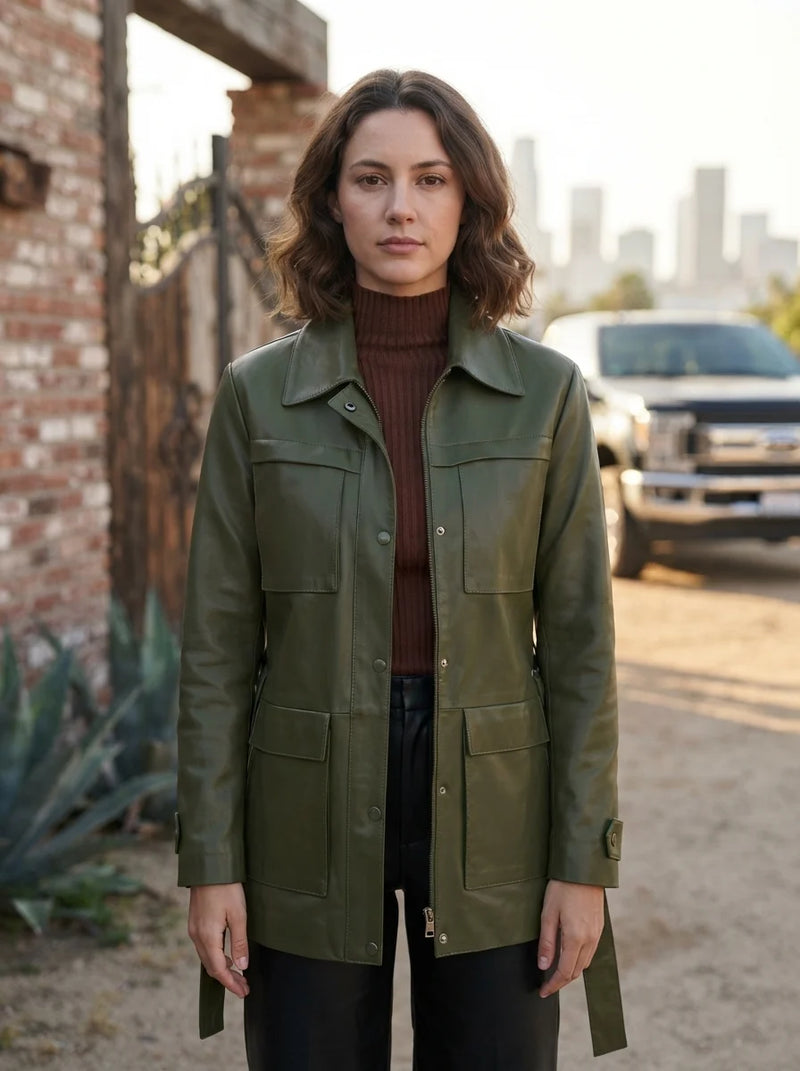 Women Green Leather Jacket