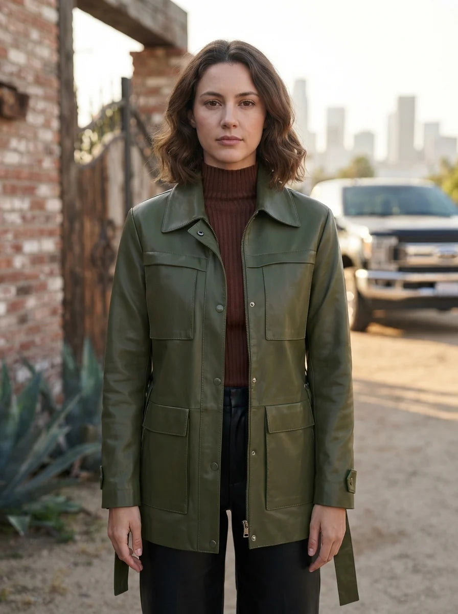 Women Green Leather Jacket