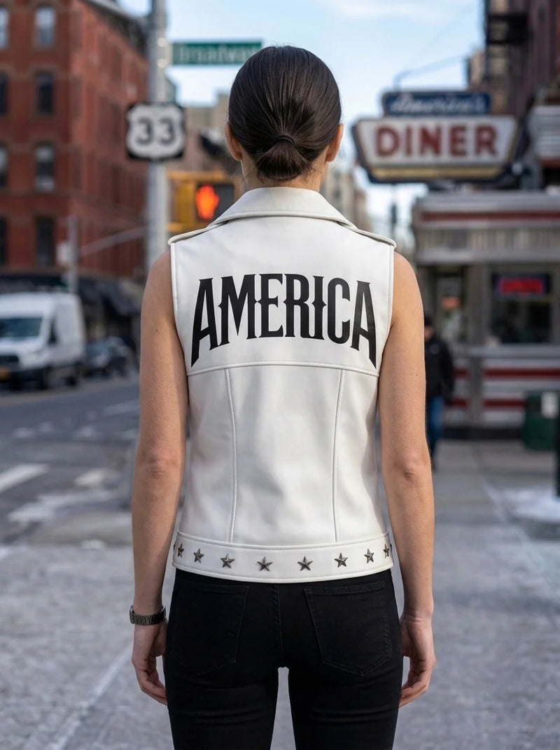 White Snow Vest Leather Jacket For Women