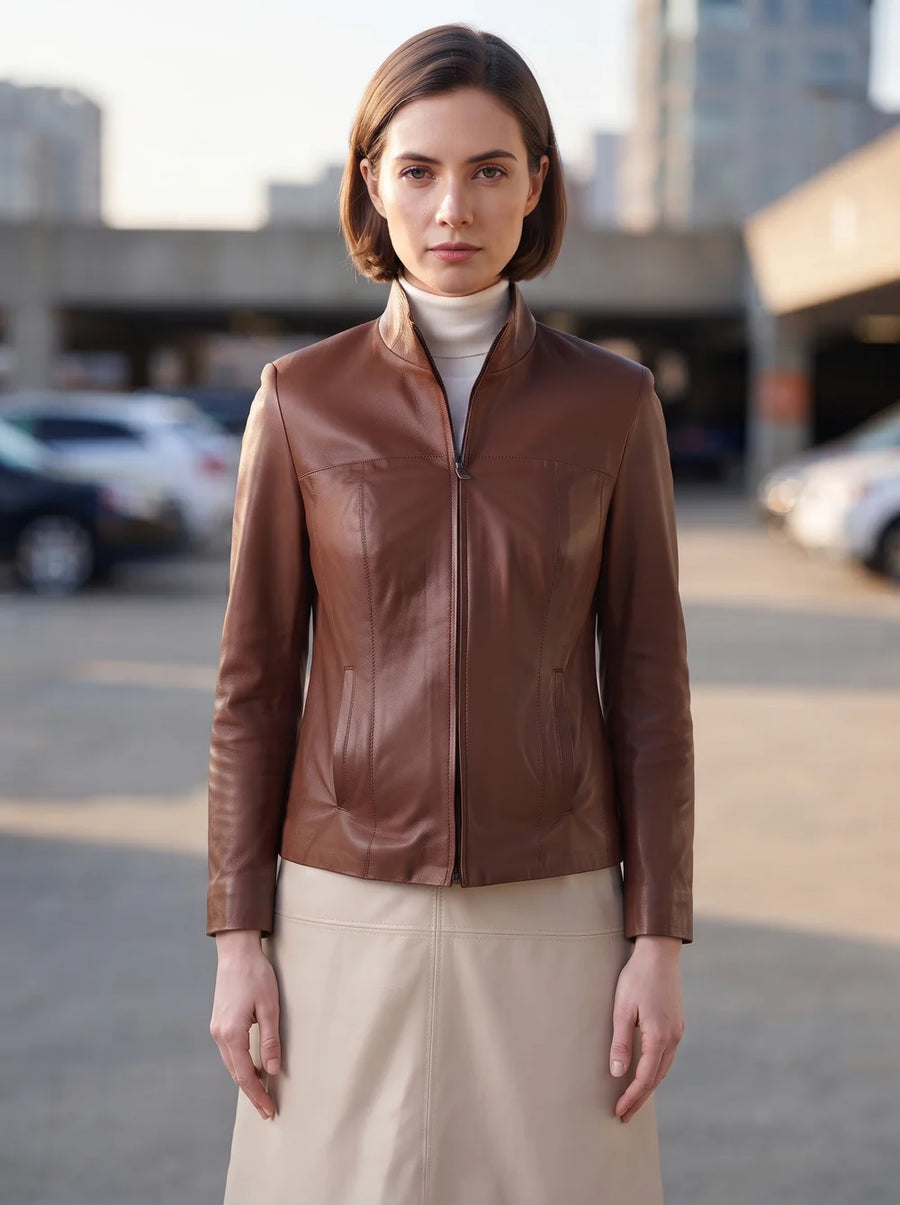 Women Brown Classic Leather Jacket
