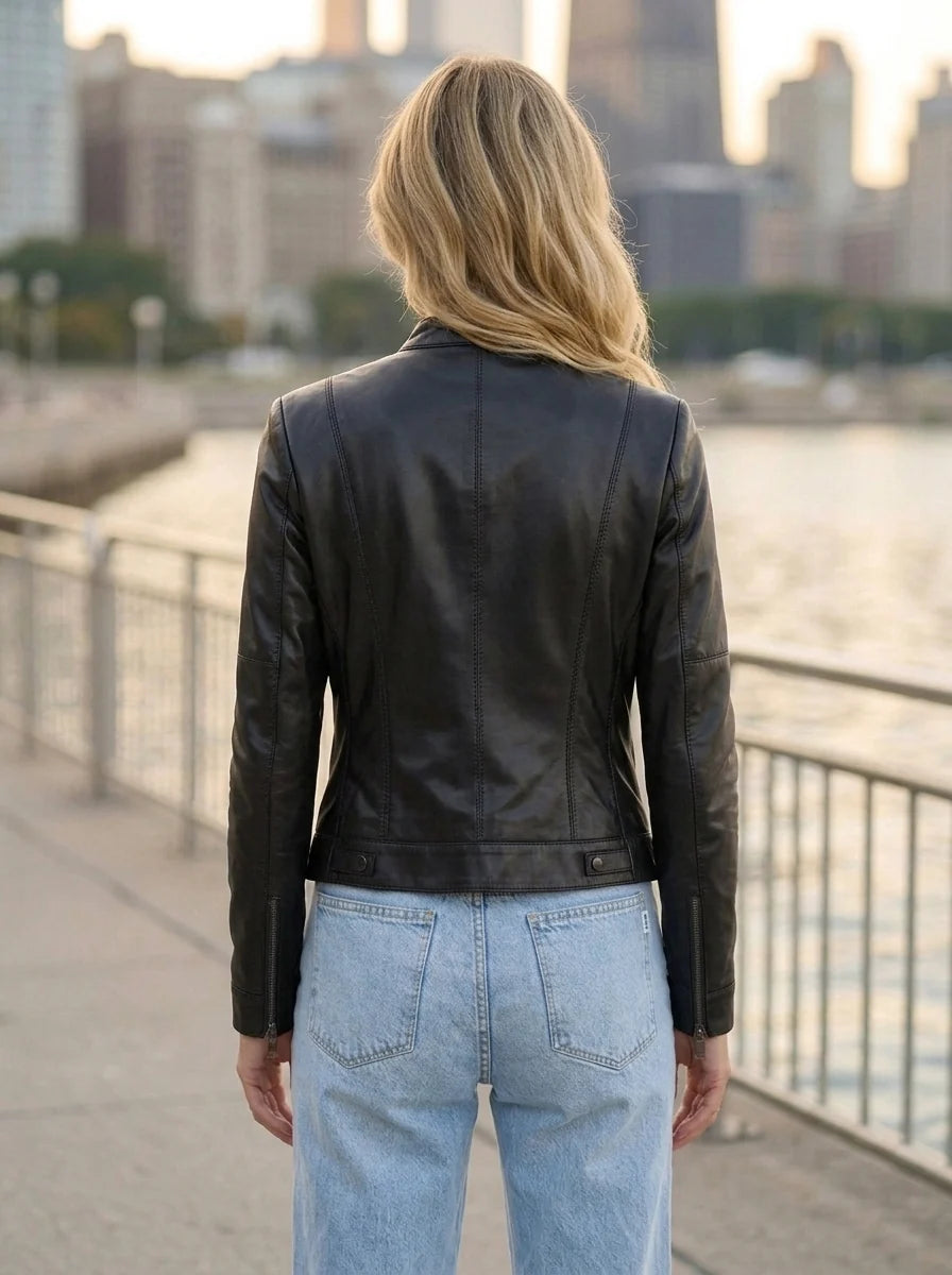 Women Unique Black Leather Jacket