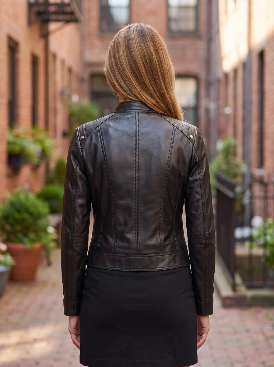 Women's Black Leather Short Jacket