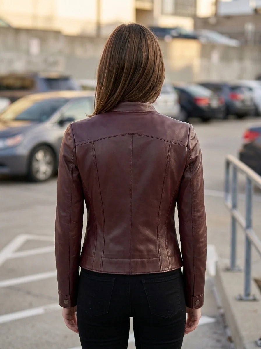 Women's Marlyn Burgundy Leather Jacket