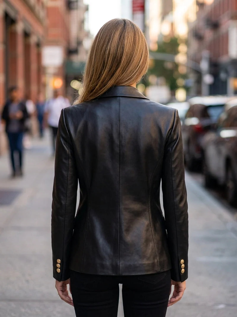 Women's Premium Black Leather Blazer
