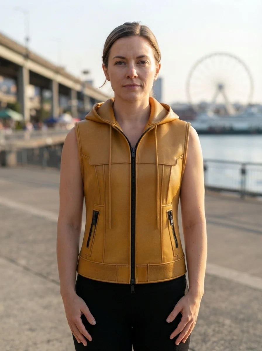 Yellow Cafe Racer Vest Leather For Women